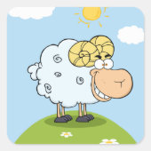 Funny Sheep On A Hill Square Sticker (Vorderseite)