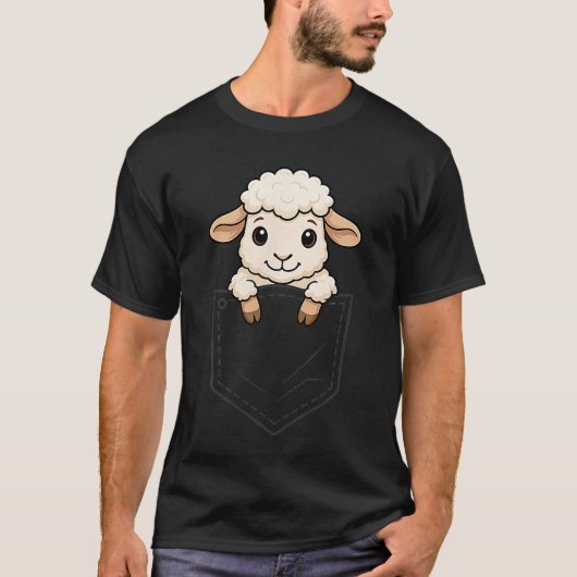 Funny Sheep Peeking in Pocket Lamb Farm Animal Lov T-Shirt (Vorderseite)