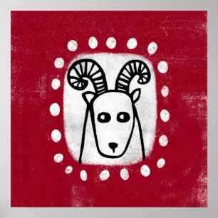 Funny Sheep Ram auf dem roten Plakat Wand Kunst