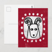 Funny Sheep Ram auf der roten Postkarte (Vorne/Hinten)