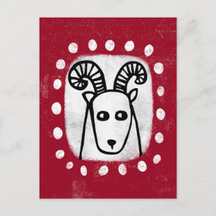 Funny Sheep Ram auf der roten Postkarte