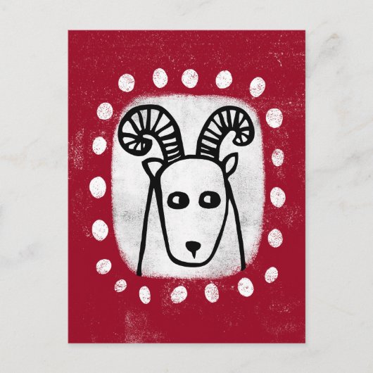 Funny Sheep Ram auf der roten Postkarte (Vorderseite)