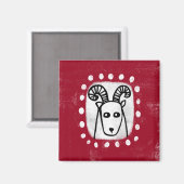 Funny Sheep Ram auf Red Kühlschrank Magnet (Vorderseite/Rückseite)