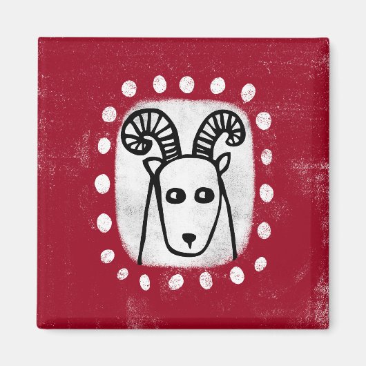 Funny Sheep Ram auf Red Kühlschrank Magnet (Vorne)
