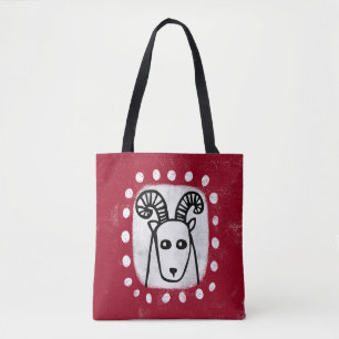 Funny Sheep Ram auf Red Tot Bag Tasche
