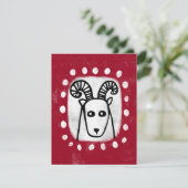 Funny Sheep Ram On Red Greise Card Karte (Stehend Vorderseite)