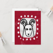 Funny Sheep Ram On Red Greise Card Karte (Vorderseite/Rückseite Beispiel)