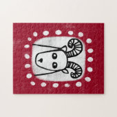Funny Sheep Ram On Red Jigsaw Puzzle (Horizontal)