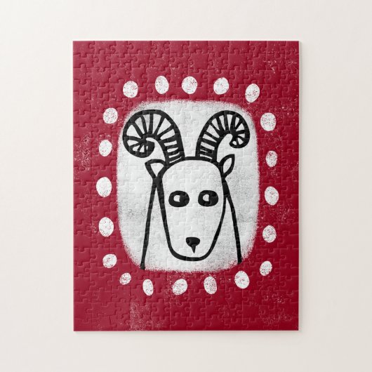 Funny Sheep Ram On Red Jigsaw Puzzle (Vertikal)