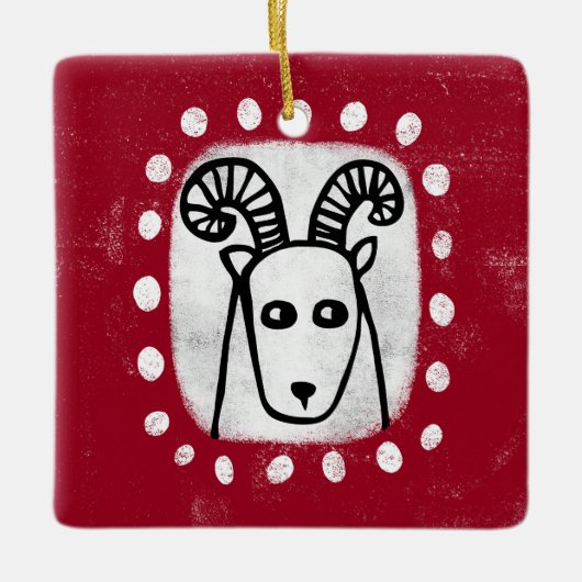 Funny Sheep Ram on Red Ornament (Vorderseite)