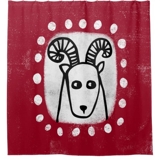 Funny Sheep Ram on Red Showvorhang Duschvorhang (Vorderseite)