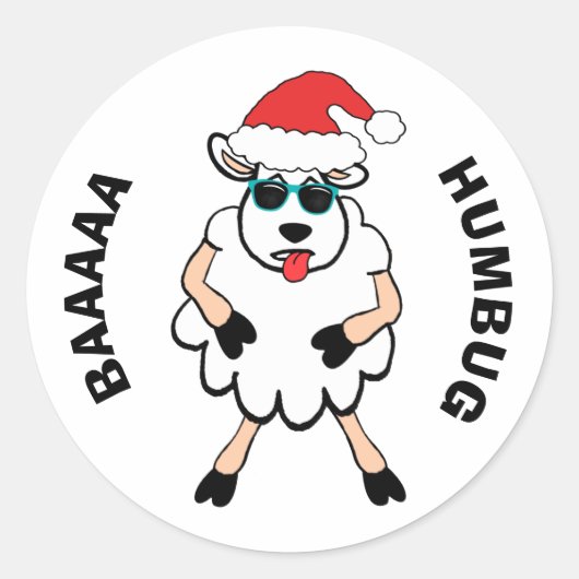 Funny Sheep Santa Baa Humbug Weihnachten Runder Aufkleber (Vorderseite)