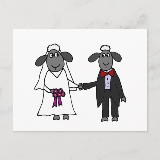 Funny Sheep Wedding Cartoon Postkarte (Vorderseite)