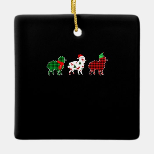 Funny Sheep Xmas Red Pläd Gift Keramikornament (Vorderseite)