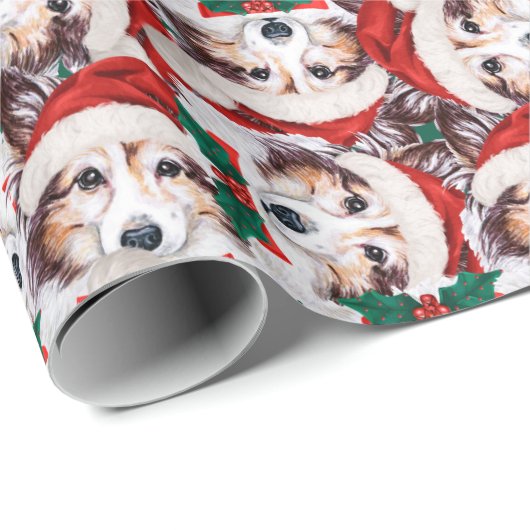 Funny Sheltie Christmas Pattern Geschenkpapier (Rolleneckpunkt)
