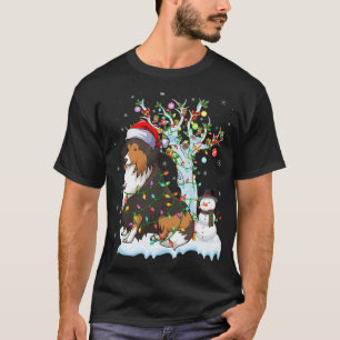 Funny Sheltie Dog Xmas Lighting Weihnachtsmannmütz T-Shirt