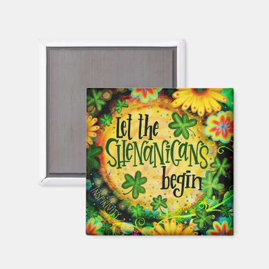 Funny Shenanigans Green Irish Clover Magnet (Vorderseite/Rückseite)