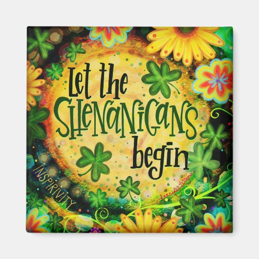 Funny Shenanigans Green Irish Clover Magnet (Vorne)