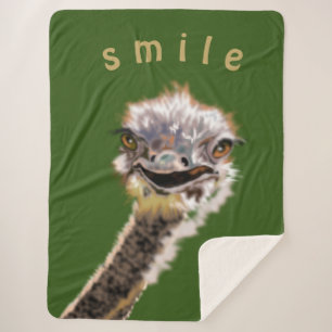 Funny Sherpa Blanket Happy Ostrich Smile Sherpadecke