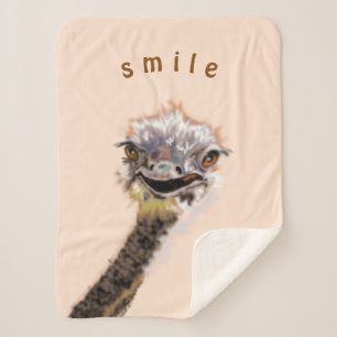 Funny Sherpa Blanket mit Happy Ostrich - Lächeln Sherpadecke