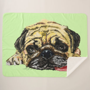 Funny Sherpa Blanket mit Mops Dog - Ihre Farbe Sherpadecke