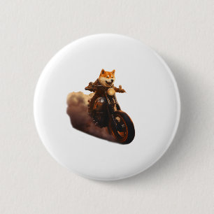Funny , Shiba Inu, Motorrad, Hund, Puppe, Männer, Button