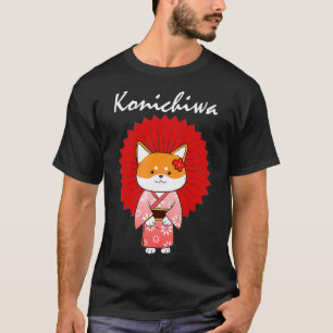 Funny Shiba Inu Uni Dog Konichiwa Kimono Blume Dr. T-Shirt
