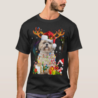 Funny Shih Tzu Christmas Reindeer Weihnachtslicht T-Shirt