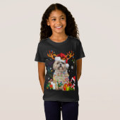 Funny Shih Tzu Christmas Reindeer Weihnachtslicht T-Shirt (Vorne ganz)