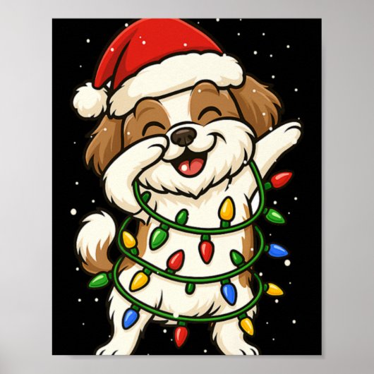 Funny Shih Tzu Dabbing Christmas Lights Xmas Mom D Poster (Vorne)