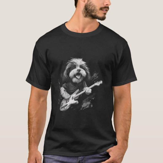 Funny Shih Tzu Dog Guitar Rock Long Sleeve T-Shirt (Vorderseite)