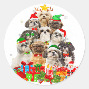 Funny Shih Tzu Weihnachtsmannmütze   Weihnachtsbel Runder Aufkleber