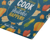 Funny Shiitake Meme Erntedank Herbstmuster Schneidebrett (Ecke)