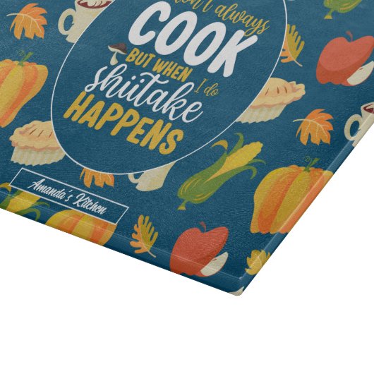 Funny Shiitake Meme Erntedank Herbstmuster Schneidebrett (Ecke)