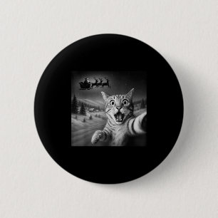 Funny Shock Cat Selfie Santa Sleigh Weihnachten Ni Button