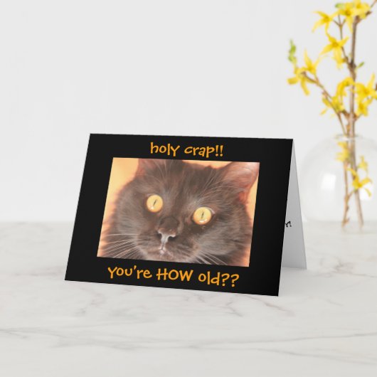 Funny Shocked Cat Birthday Card, Over the Hill Karte (Gelbe Blume)