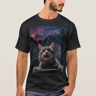 Funny Shocked Cat Selfie & Mothman Cryptid T-Shirt