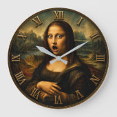 Funny Shocked Mona Lisa Große Wanduhr (Vorderseite)