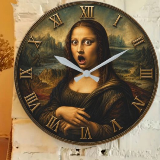 Funny Shocked Mona Lisa Große Wanduhr