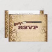 Funny Shotgun Wedding Brown Damask RSVP Cards (Vorne/Hinten)