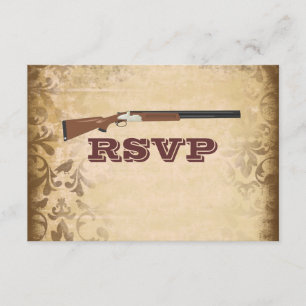 Funny Shotgun Wedding Brown Damask RSVP Cards Karte