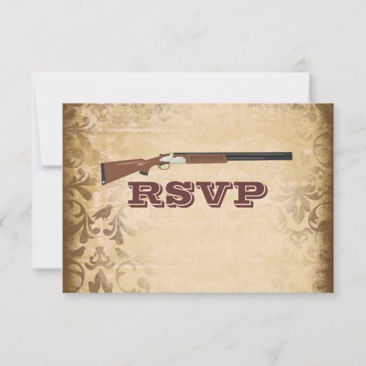 Funny Shotgun Wedding Brown Damask RSVP Cards Karte (Vorderseite)