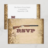 Funny Shotgun Wedding Brown Damask RSVP Cards Karte (Vorne/Hinten)