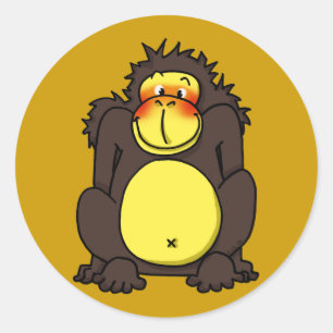 Funny shy gorilla runder aufkleber