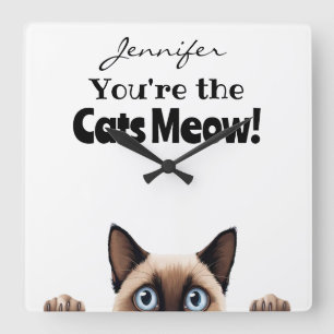 Funny Siamese Cam Wall Clock Quadratische Wanduhr
