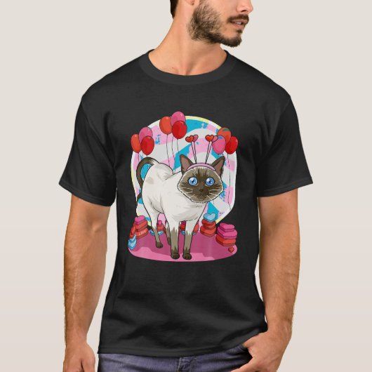 Funny Siamese Cat Heart Valentine Day Gift T Shirt (Vorderseite)