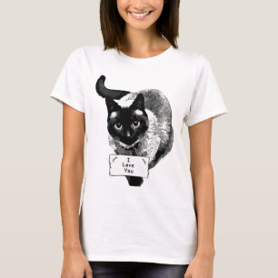 Funny Siamese Cat Holding, "I Liebe You" Unterschr T-Shirt