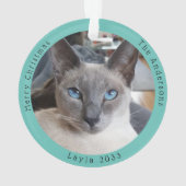 Funny Siamese Cat Visits Weihnachtsfeiern Ornament (Rückseite)