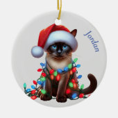 Funny Siamese Cat Wrapped in Lights Christmas Keramik Ornament (Vorne)