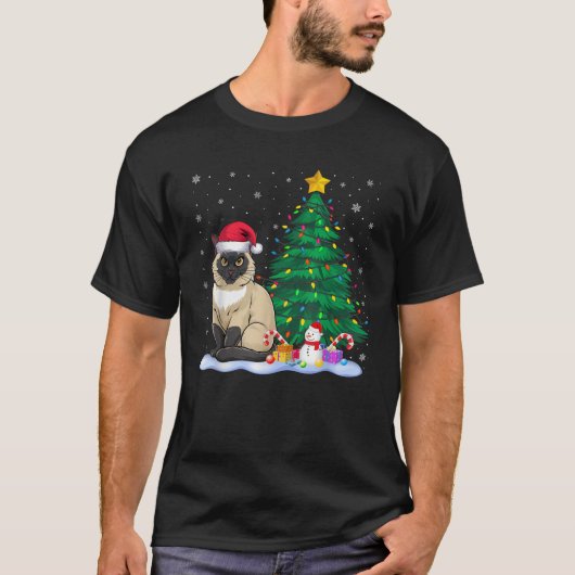 Funny Siamese Cat Xmas Tree Lights Reindeer Hat Ch T-Shirt (Vorderseite)
